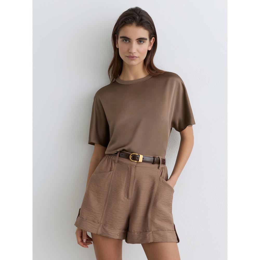 REISS Lena Taupe Brown Silk Short-Sleeve Top